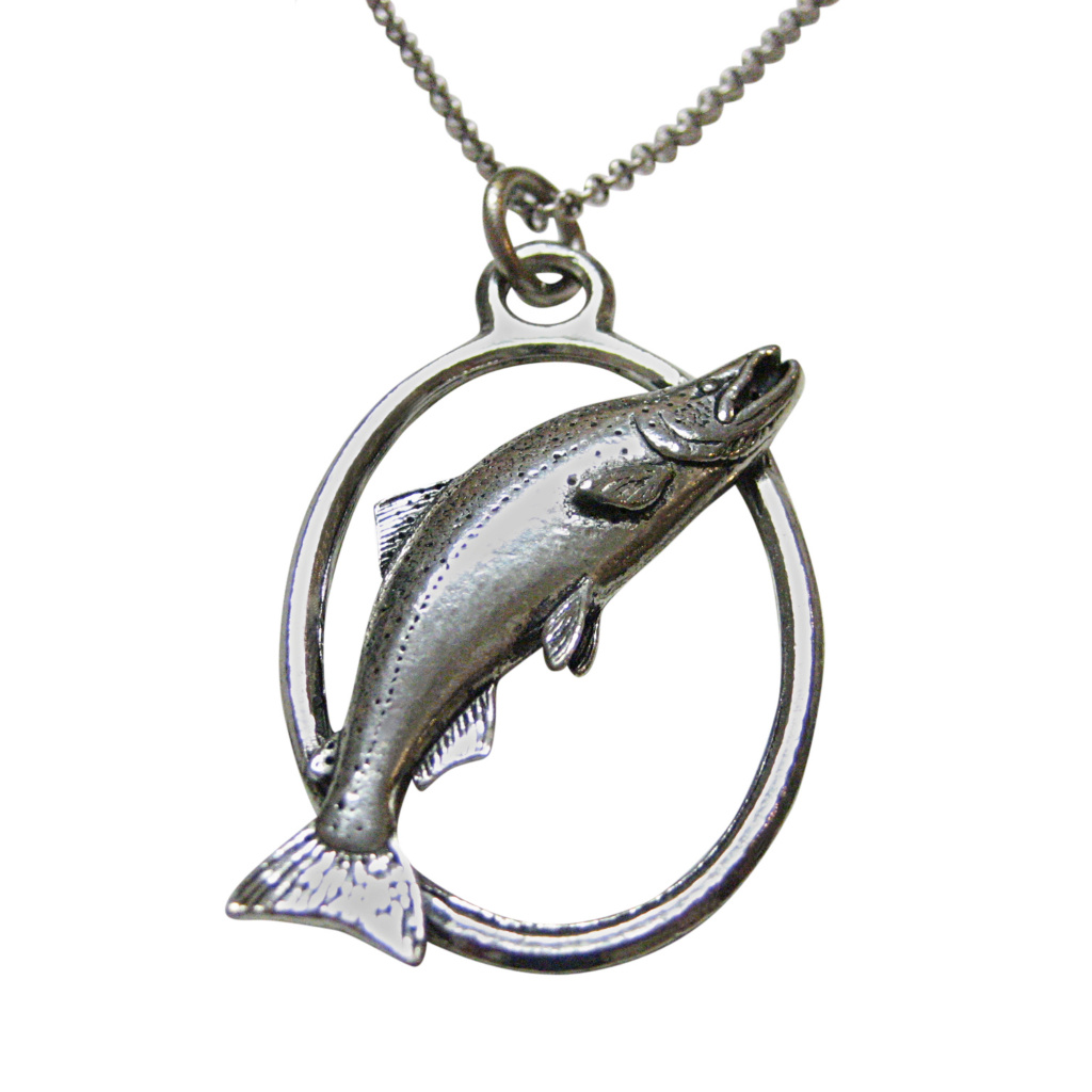 Sockeye Salmon Fish Large Oval Pendant Necklace